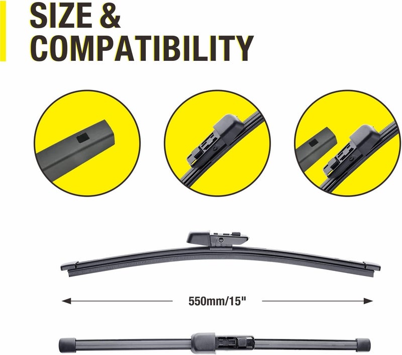 5PLUS 3 Wipers 25"/22"/15" Replacement For VW Volkswagen Tiguan 2022 2021 2020 2019 2018, 25 Inch+22 Inch Windshield Wiper Blades with 15 Inch Rear Wiper Blade - Image 3